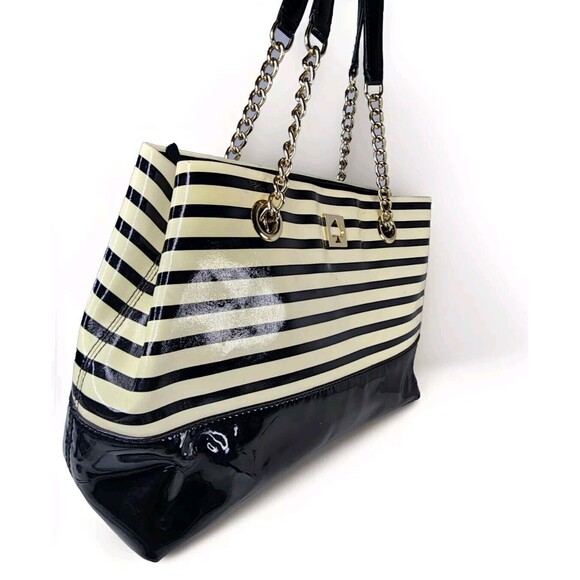 Kate Spade Montrose Elena Nautical Patent Leather Striped Bag Navy EUC - Picture 4 of 12